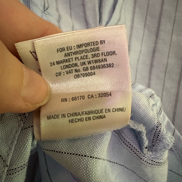 Anthropologie Maeve Benna Top - Blue Pin Stripe Peplum Button Down Shirt - Picture 9 of 10